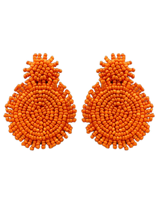 Orange Double Bead Disc Earrings