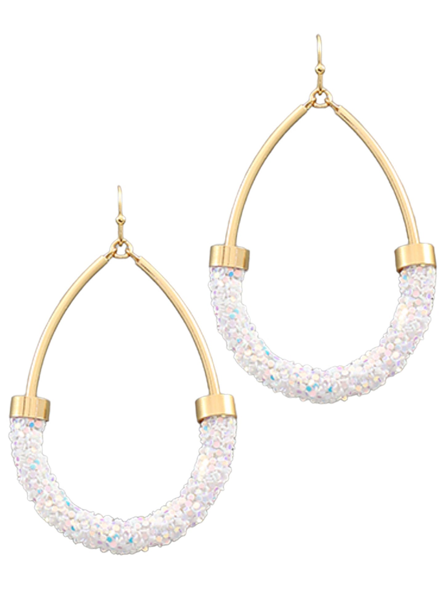 Sparkling Half Tube White Teardrop Earrings
