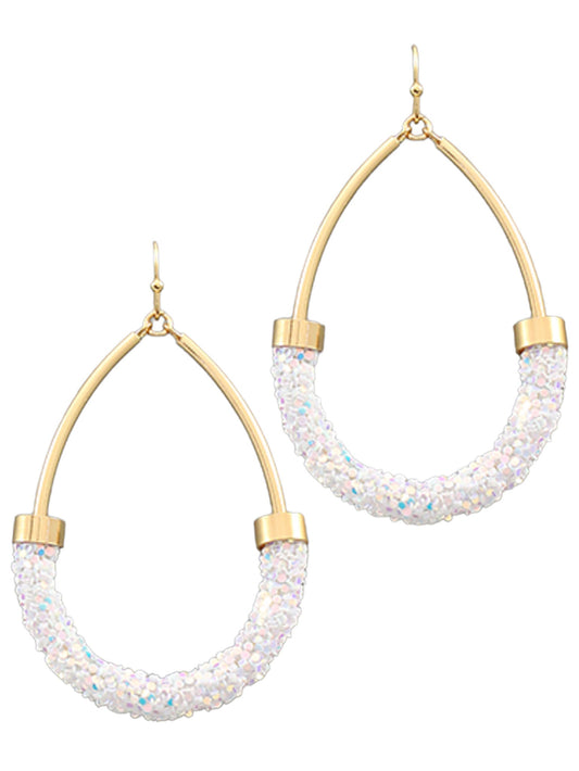 Sparkling Half Tube White Teardrop Earrings
