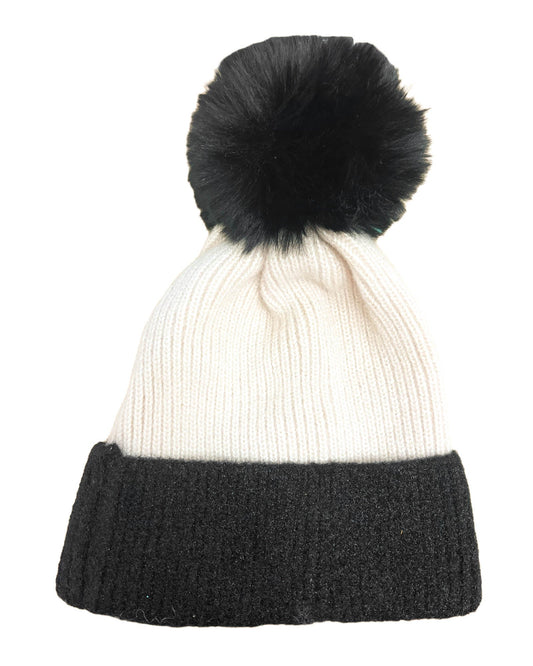 Ribbed Two Tone Pom Beanie