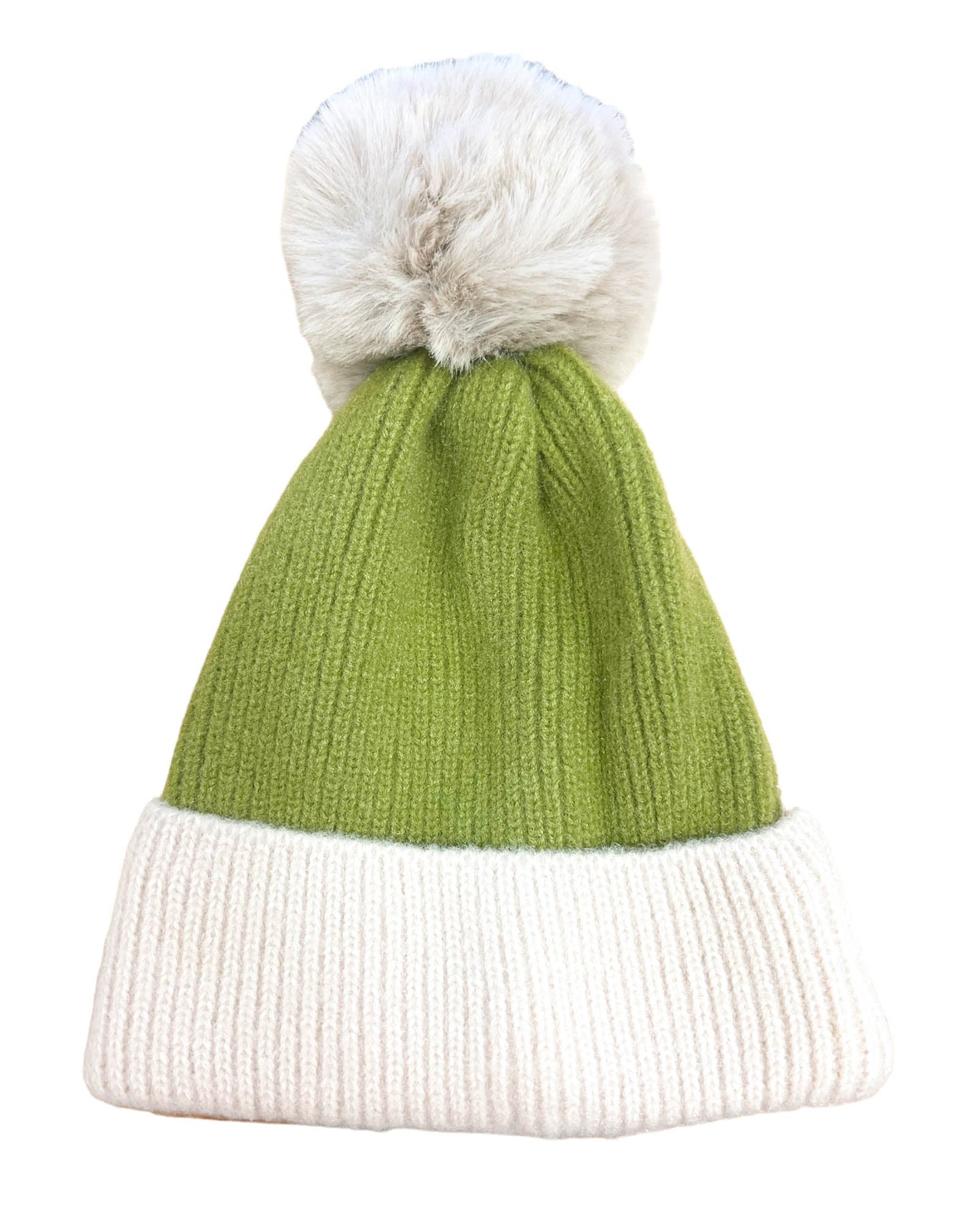 Ribbed Two Tone Pom Beanie