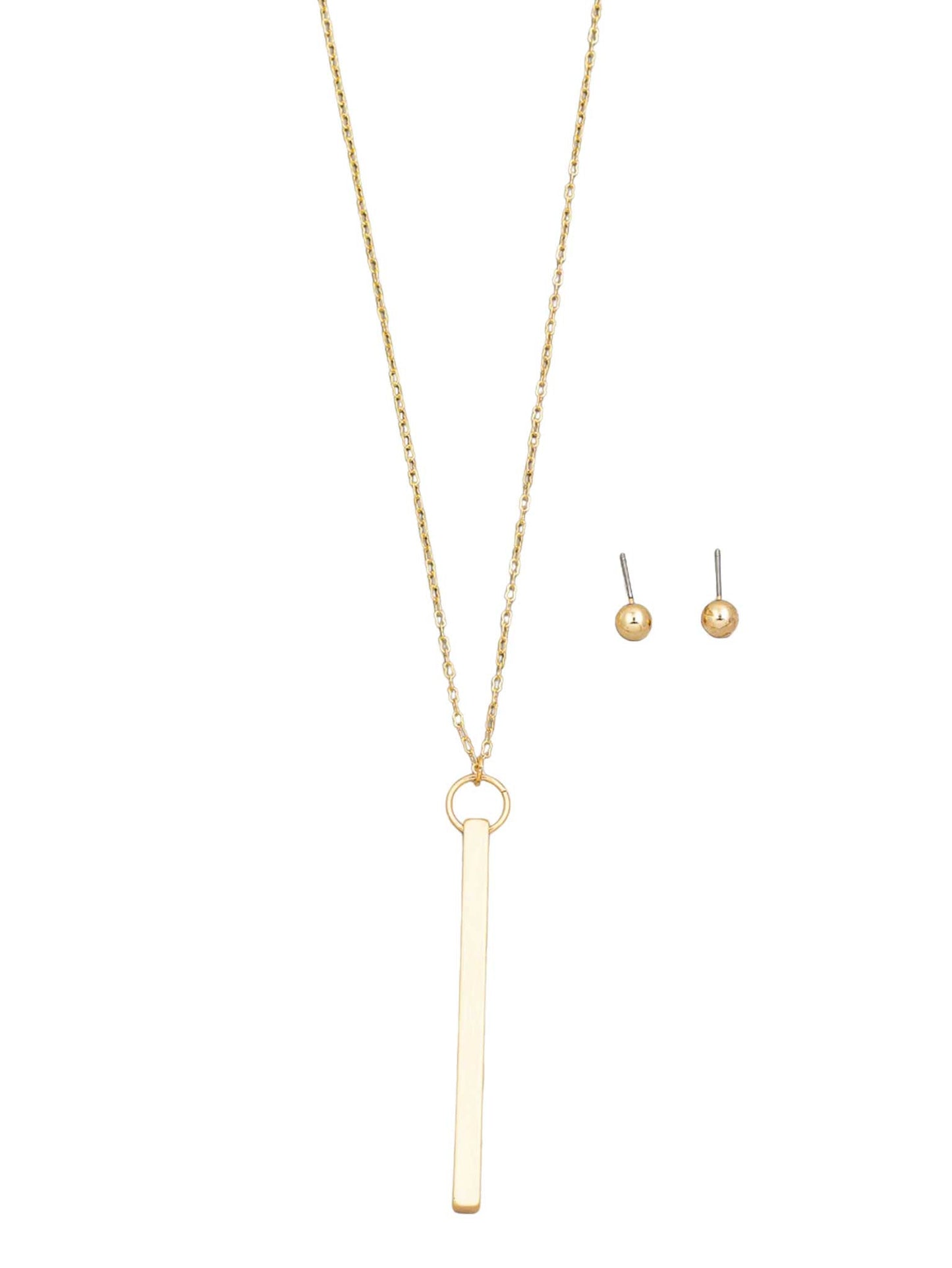 Metallic Bar Pendant Long Necklace Set