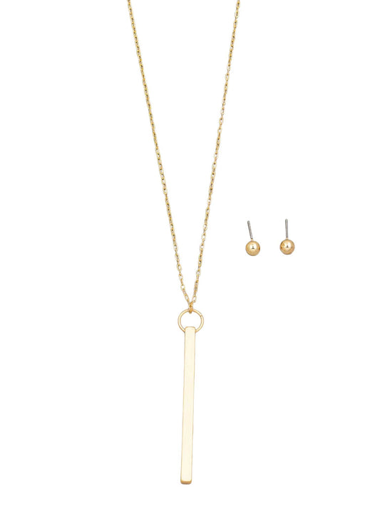 Metallic Bar Pendant Long Necklace Set