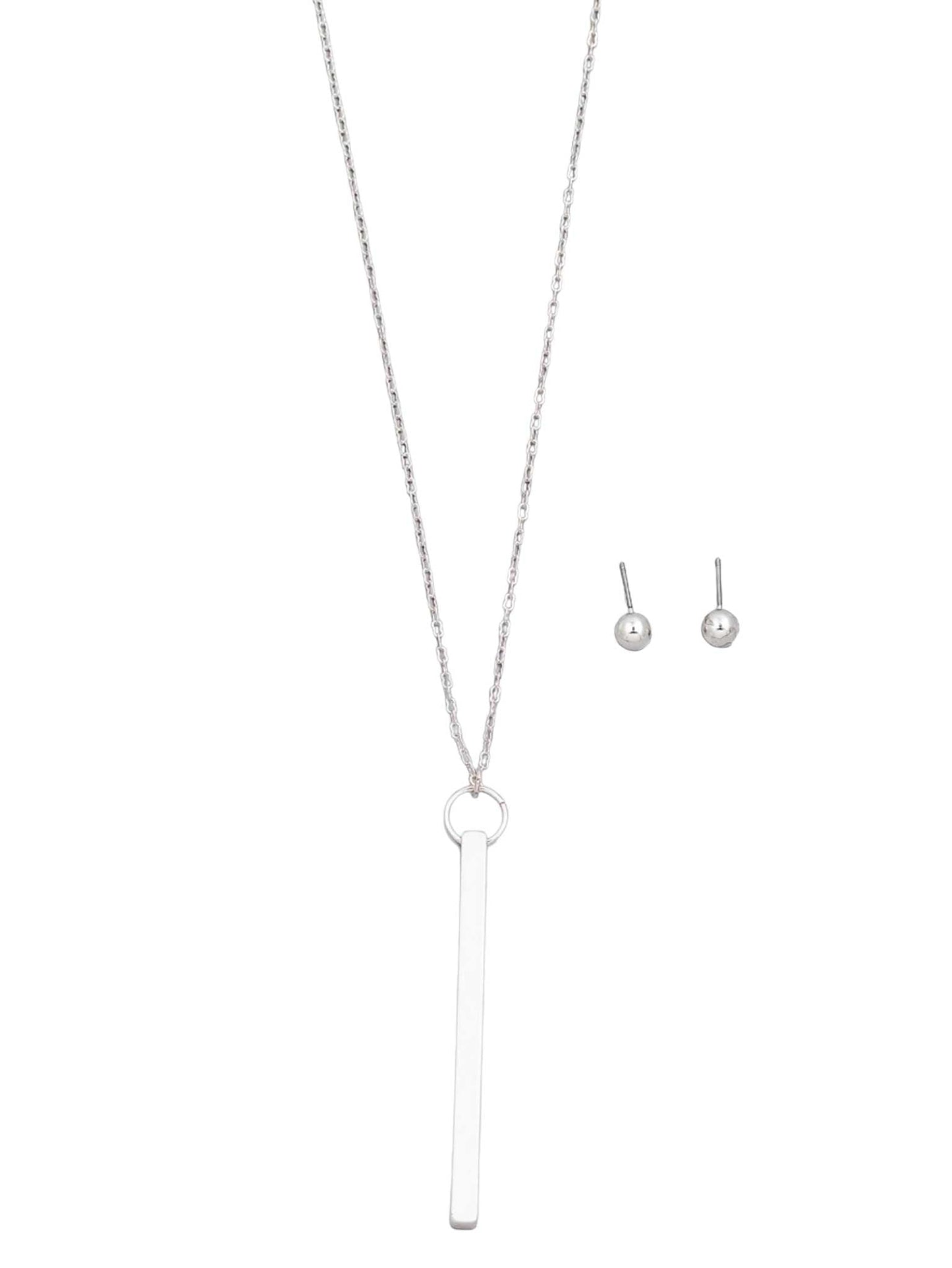 Metallic Bar Pendant Long Necklace Set