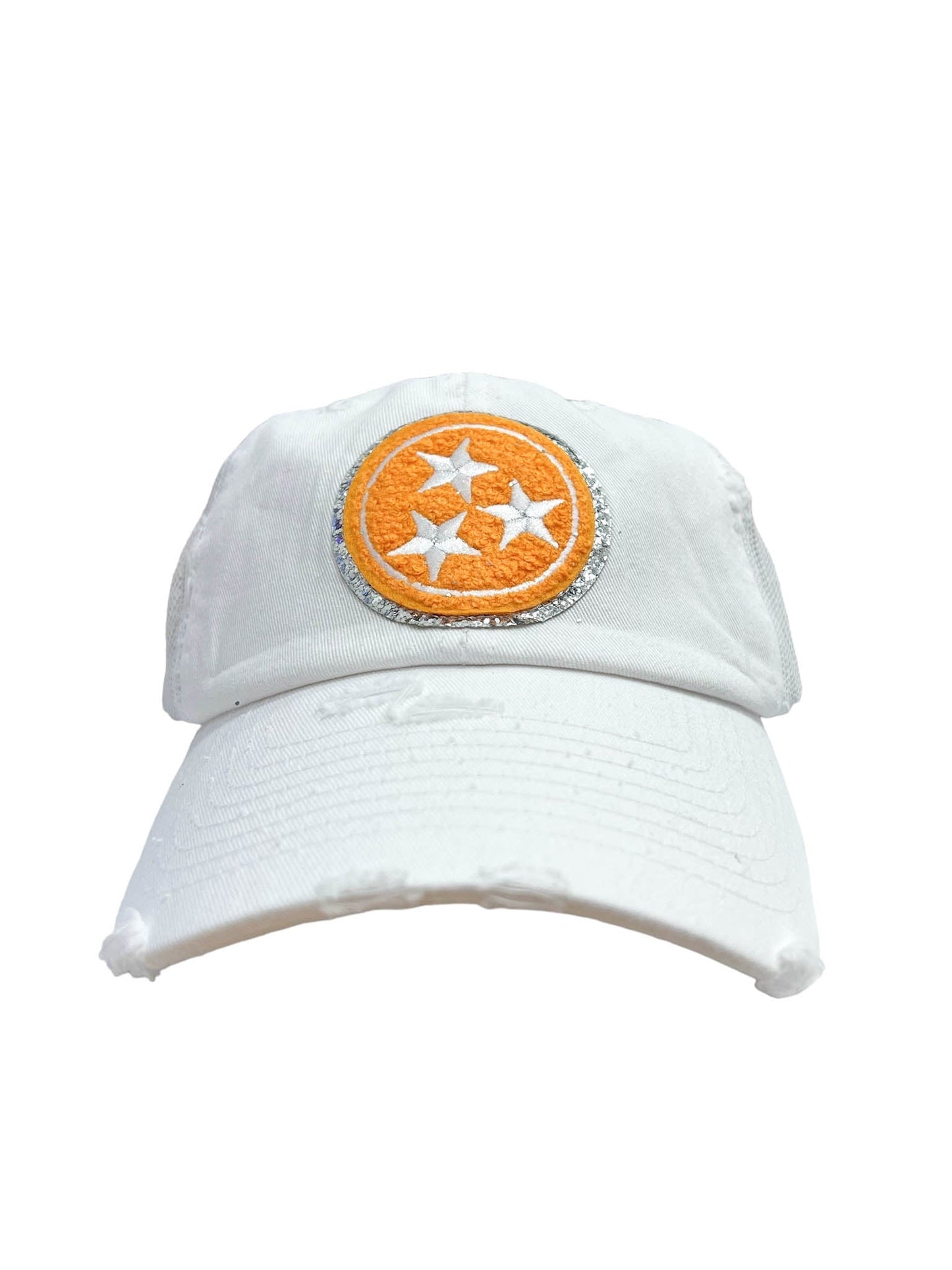 Chenille Tri-Star White Baseball Hat