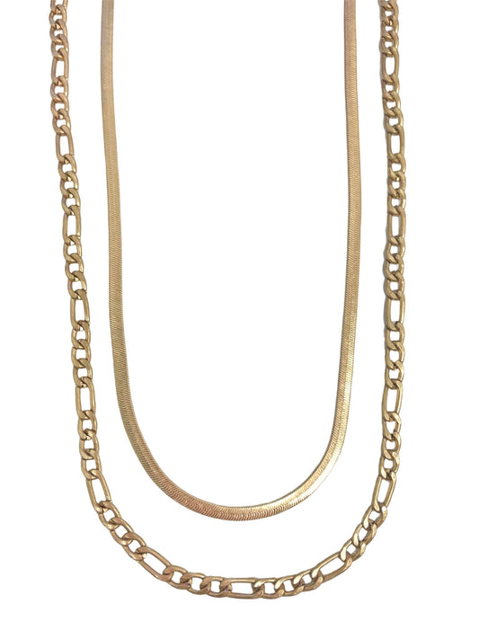 Layered Chainlink & Herringbone Necklace