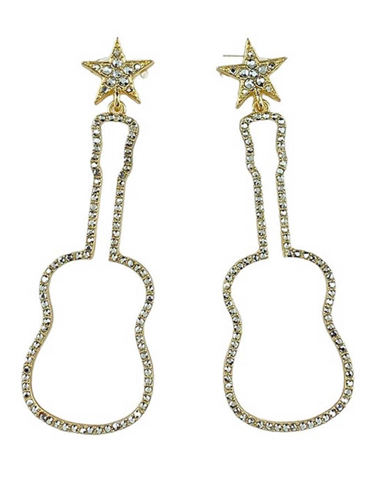 Pave Stone Guitar Earrings