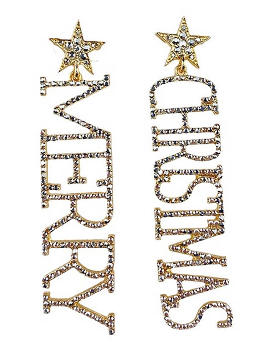 Pave Stone Merry Christmas Earrings