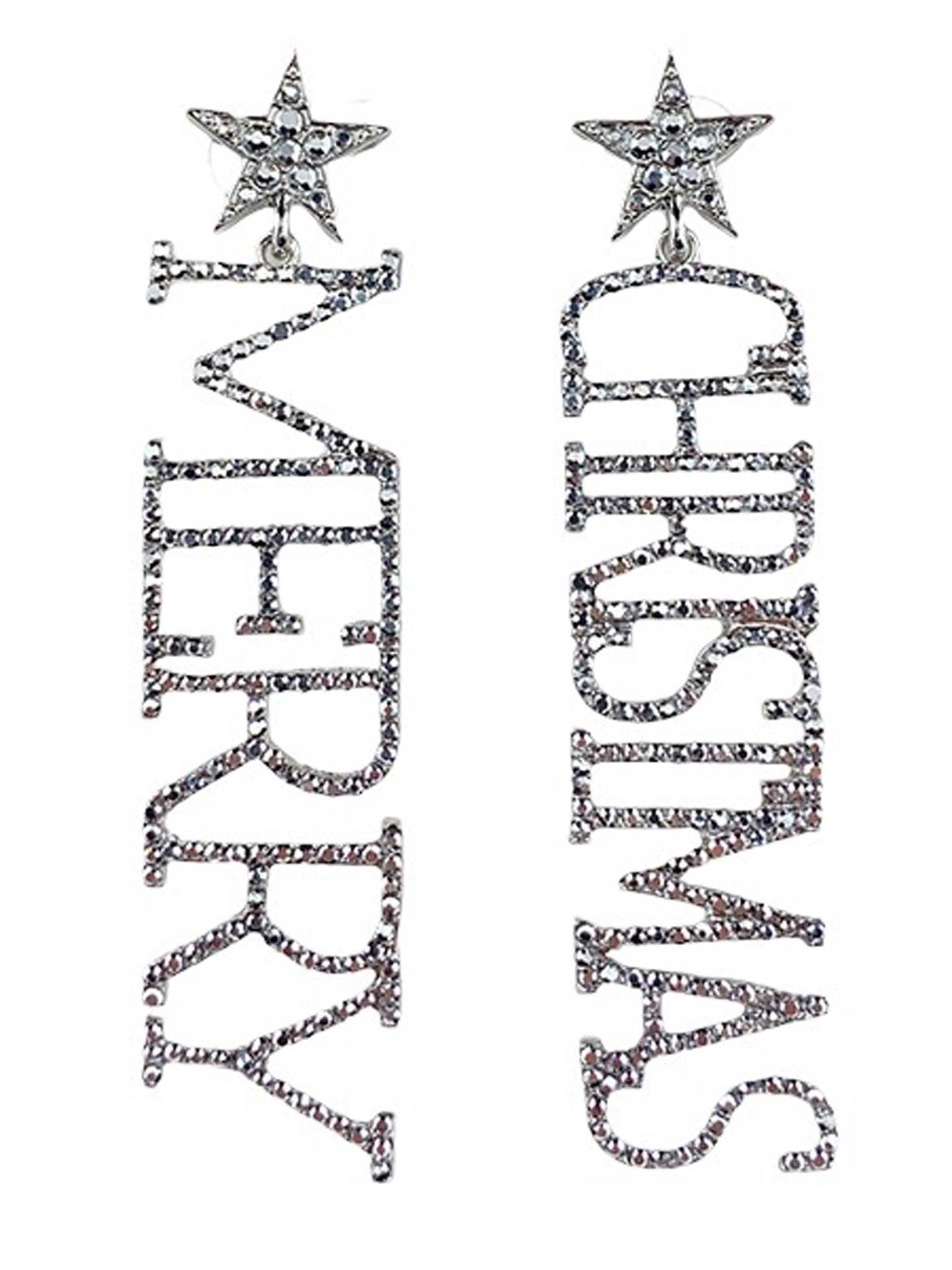 Pave Stone Merry Christmas Earrings