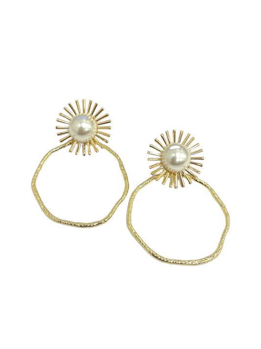 Pearl Sunburst Hoop Earrings
