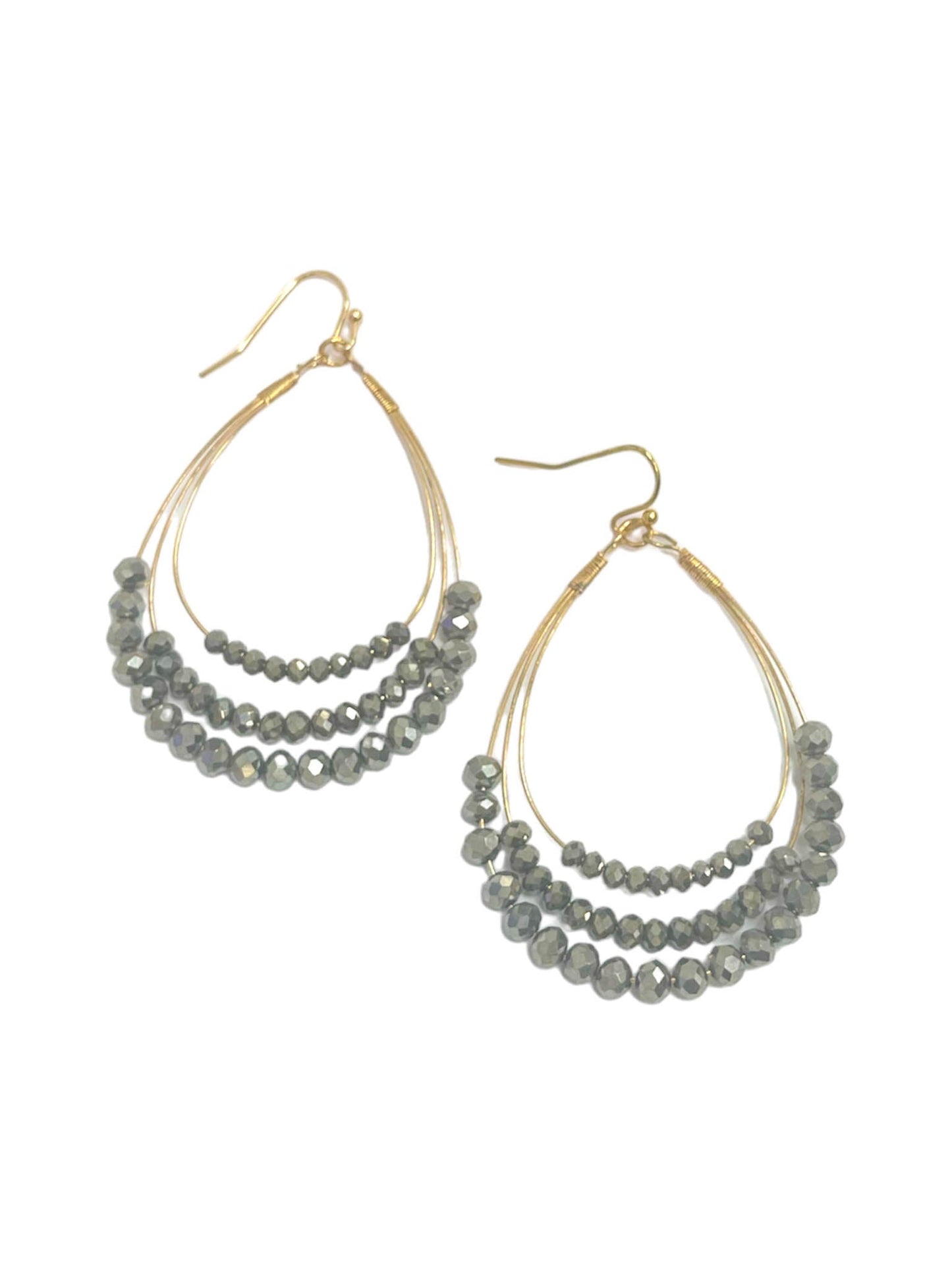 Layered Wire Bead Teardrop Earrings