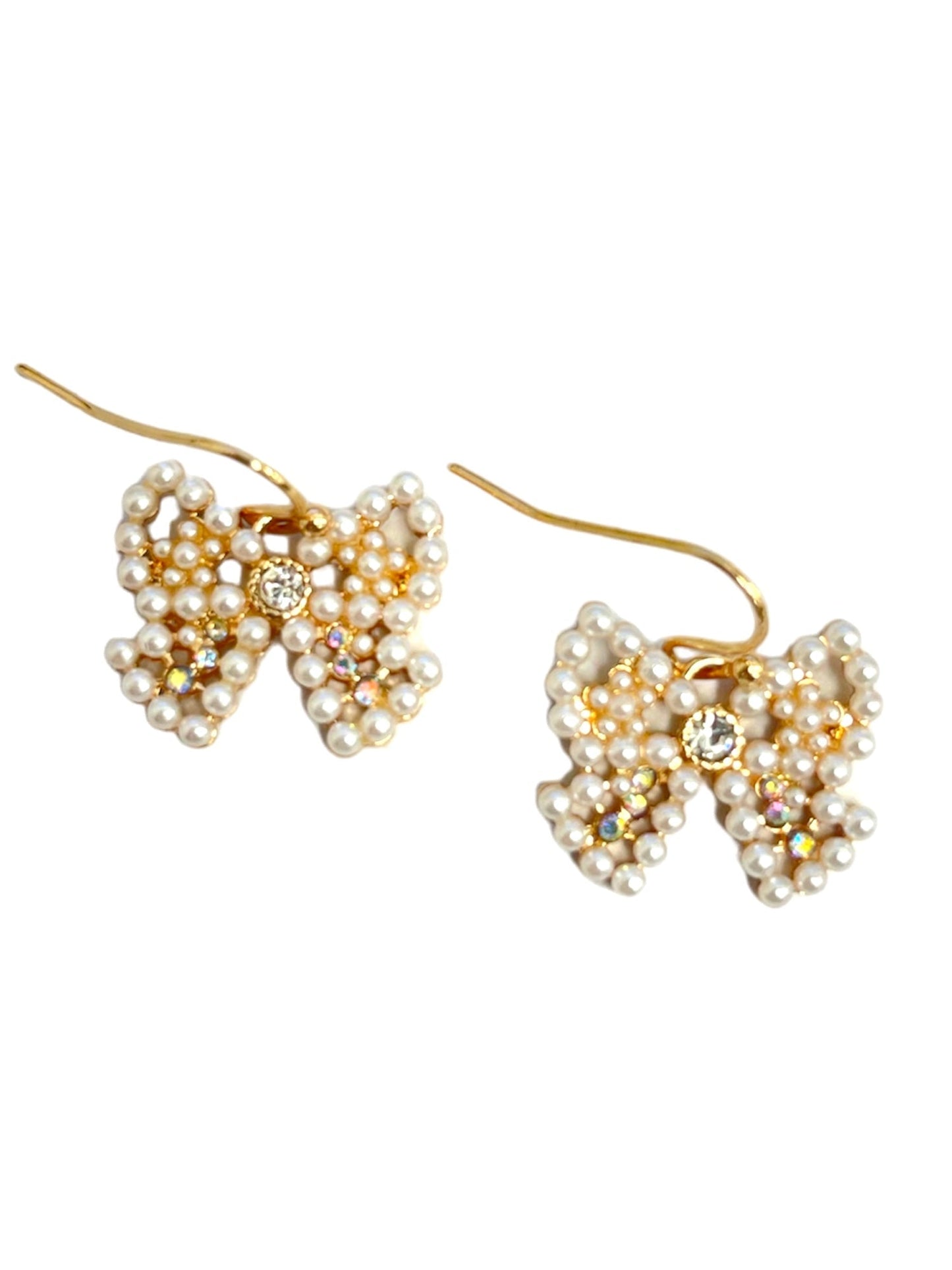 Pearl Rhinestone Bow Earrings