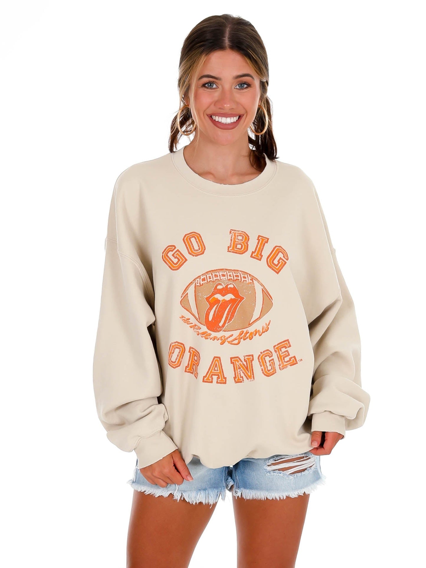 Rolling Stones Go Big Orange Football Lick Thrifted Sweatshirt