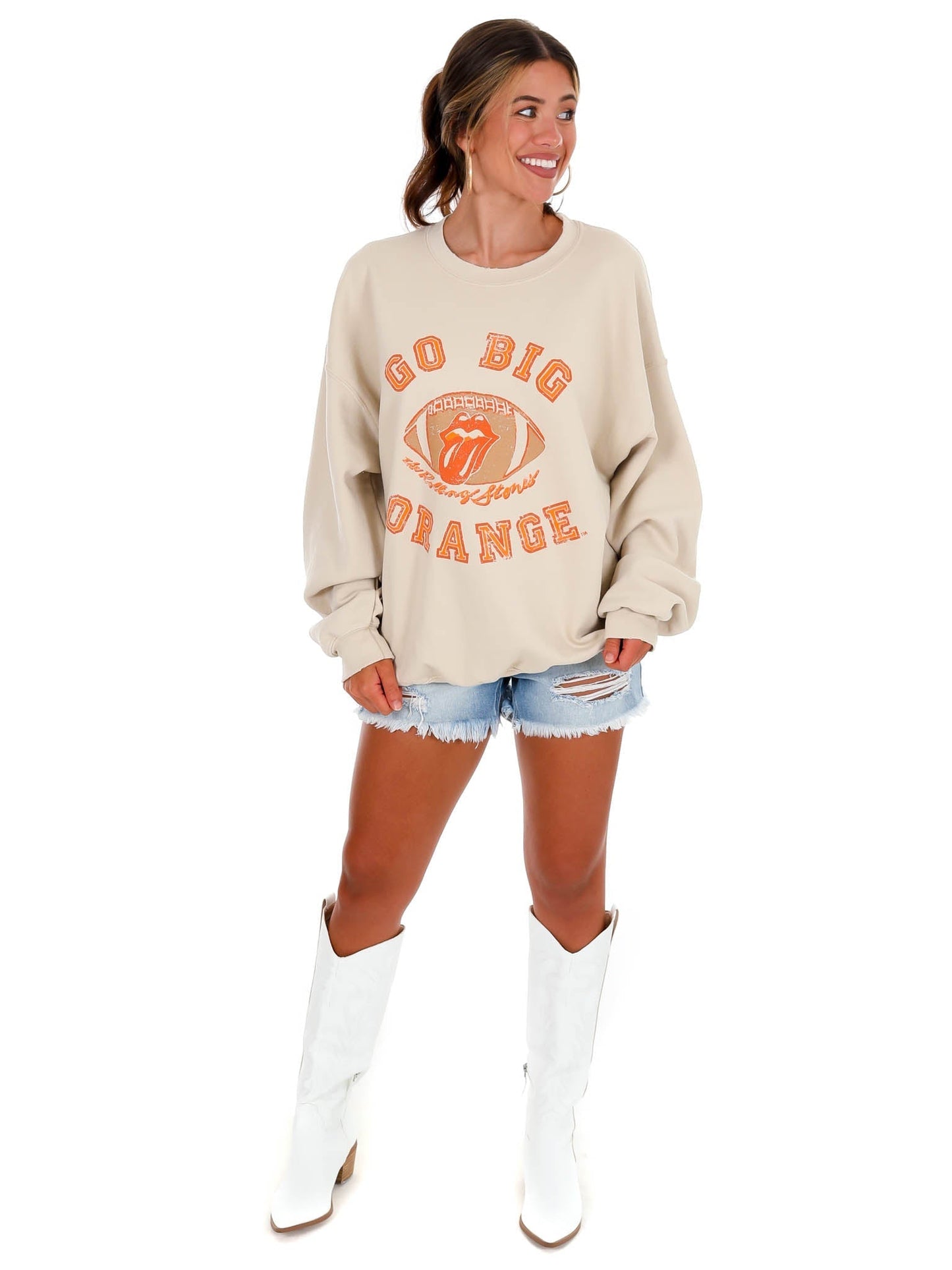Rolling Stones Go Big Orange Football Lick Thrifted Sweatshirt