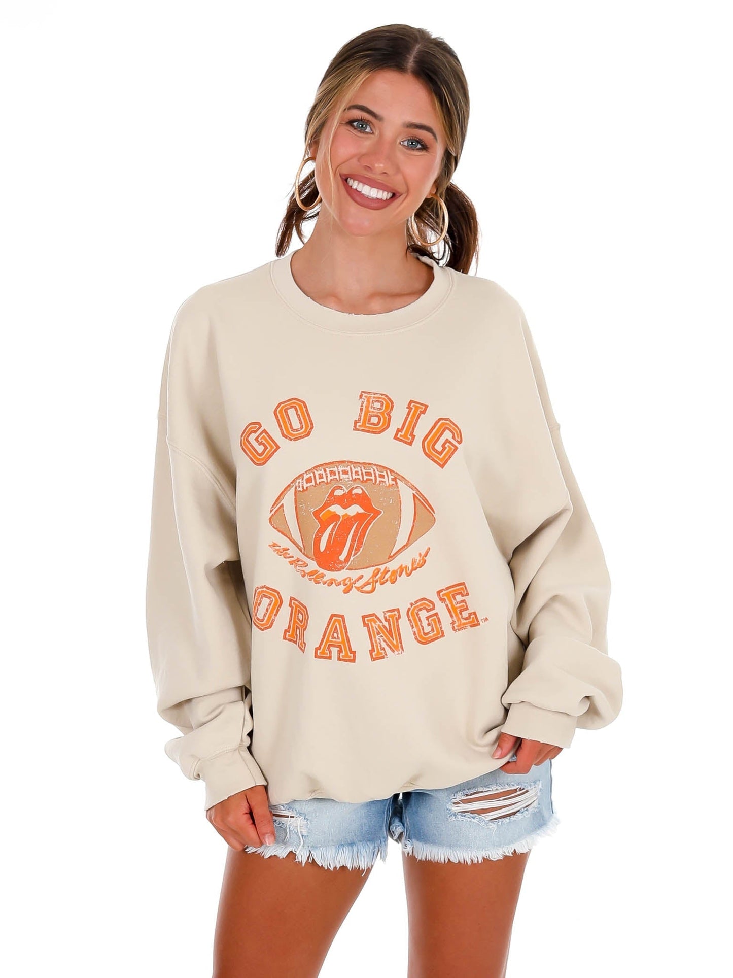 Rolling Stones Go Big Orange Football Lick Thrifted Sweatshirt