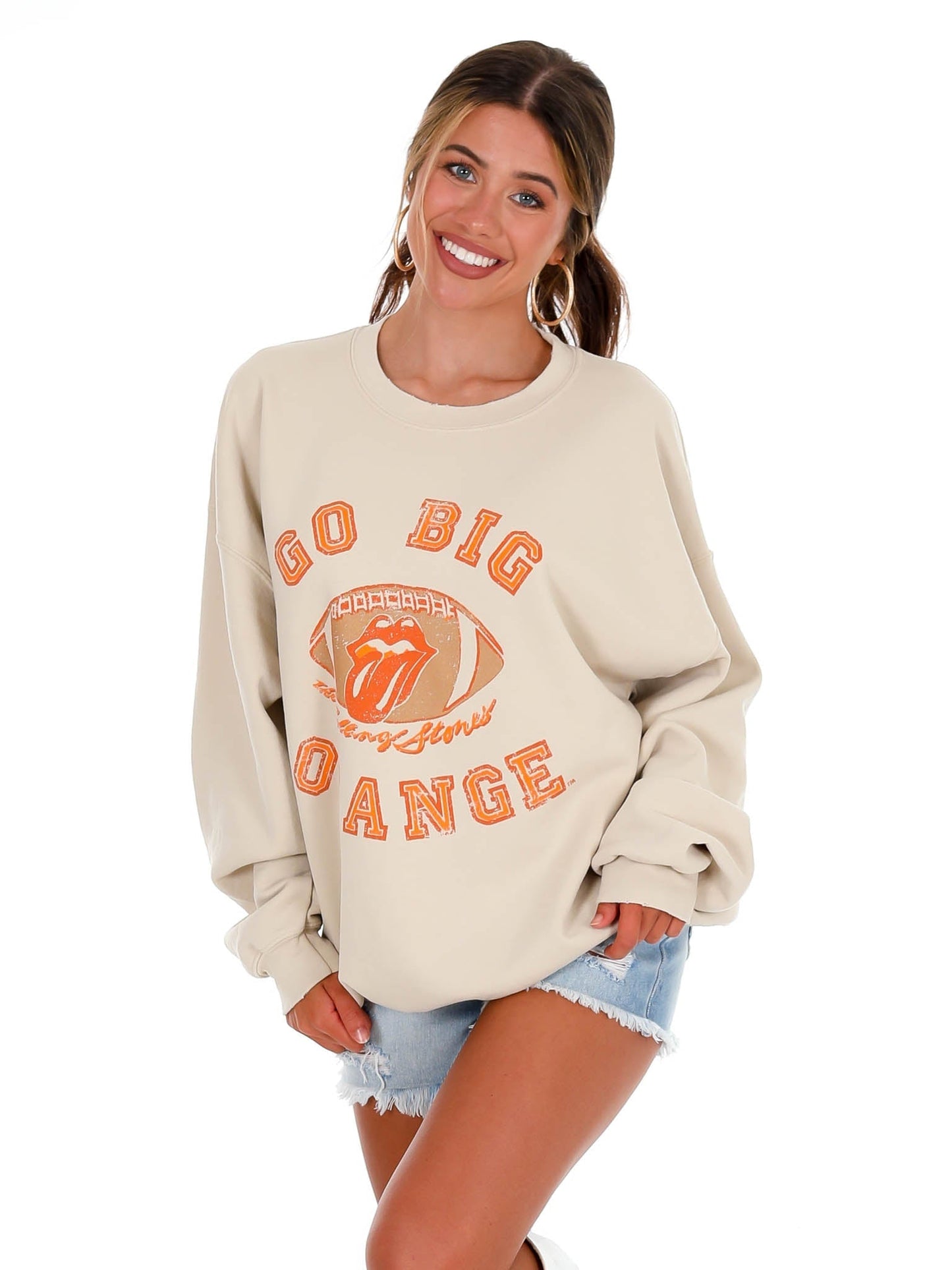 Rolling Stones Go Big Orange Football Lick Thrifted Sweatshirt