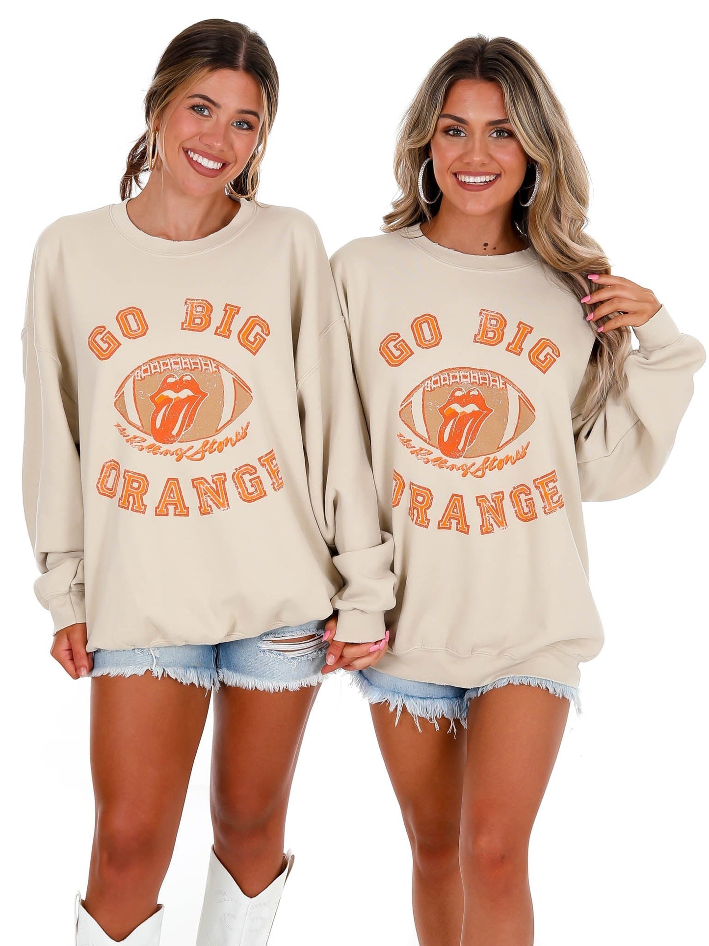 Rolling Stones Go Big Orange Football Lick Thrifted Sweatshirt