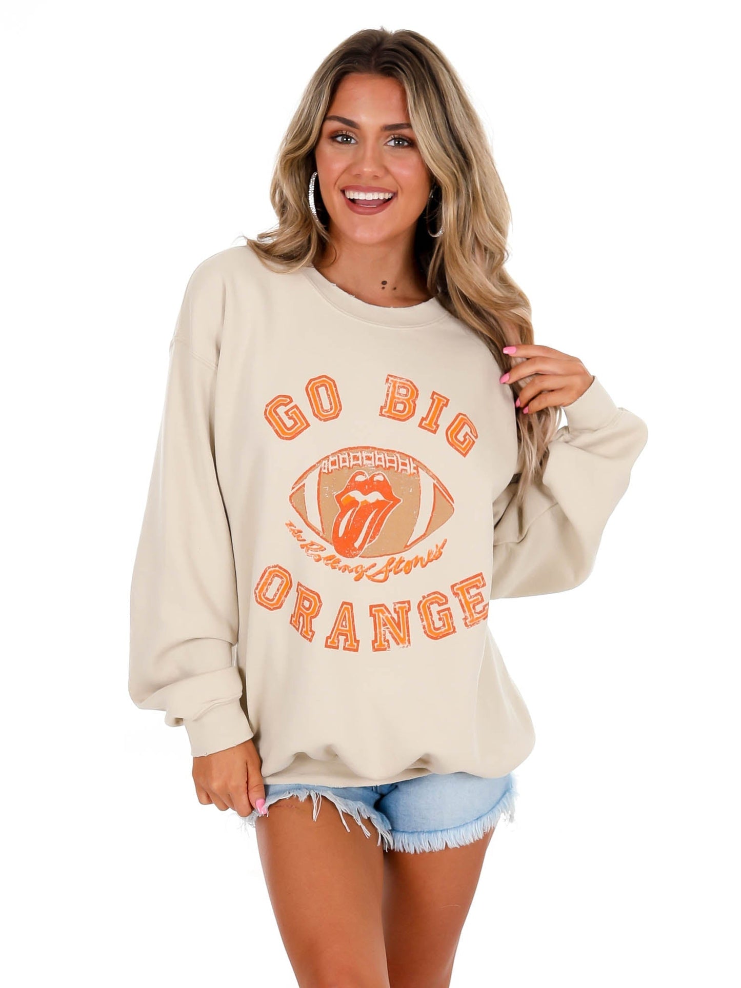 Rolling Stones Go Big Orange Football Lick Thrifted Sweatshirt