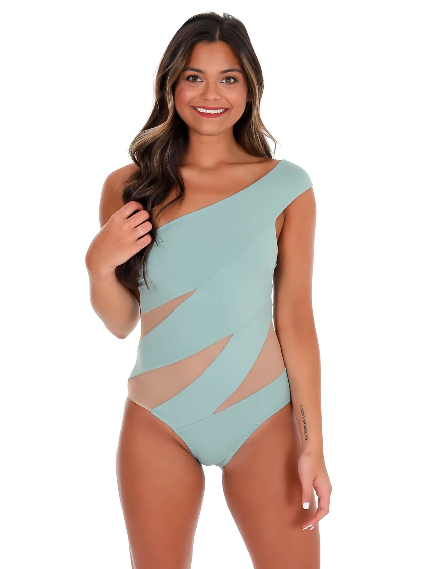 Tropical Tides Sage Mesh One Piece Swimsuit