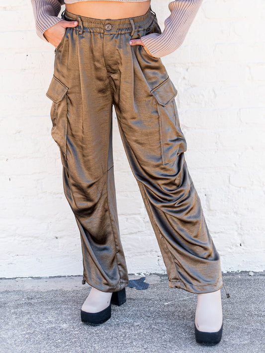 Strolling By Satin Cargo Pants
