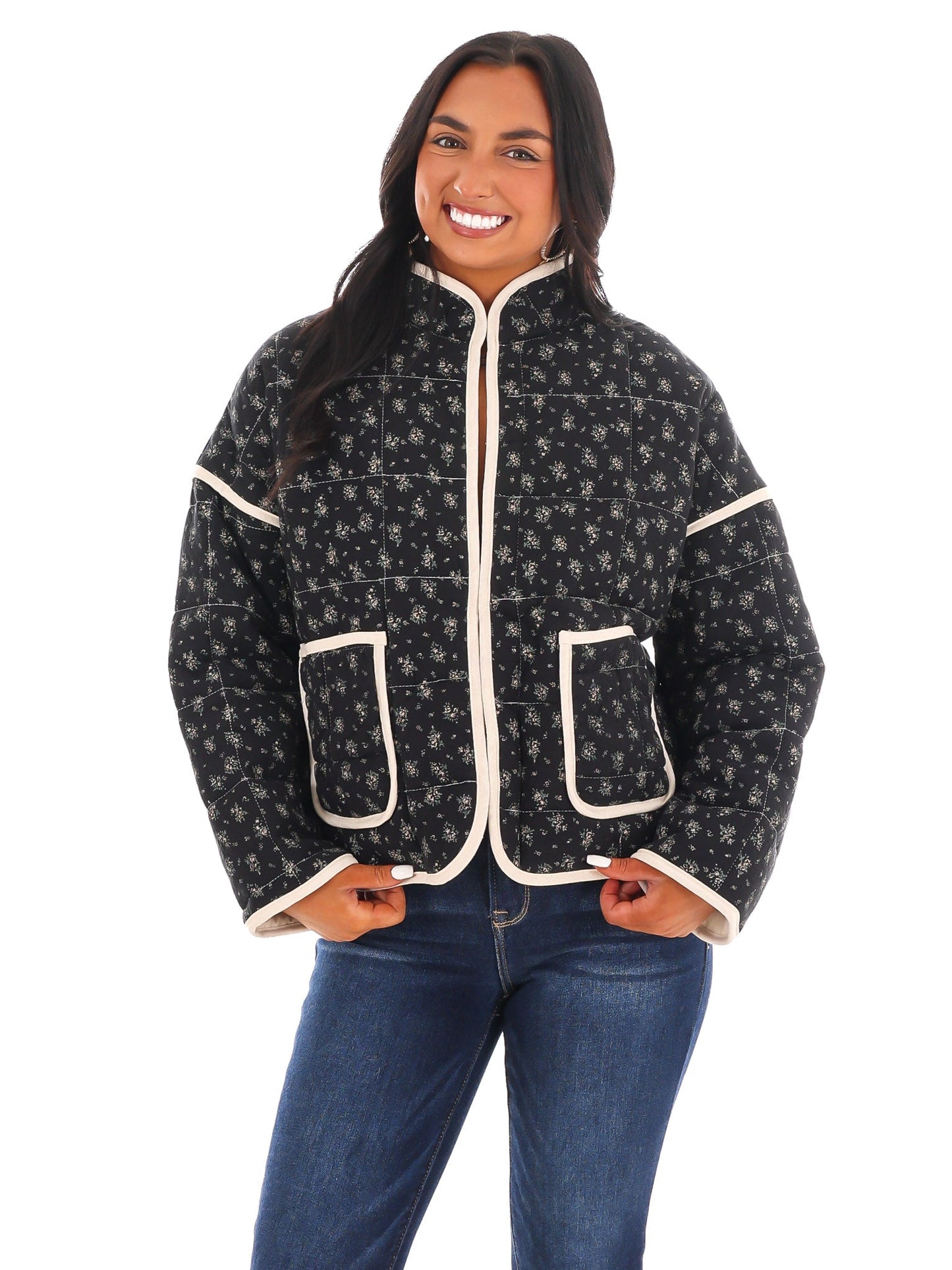 Floral Stitch Quilted Jacket