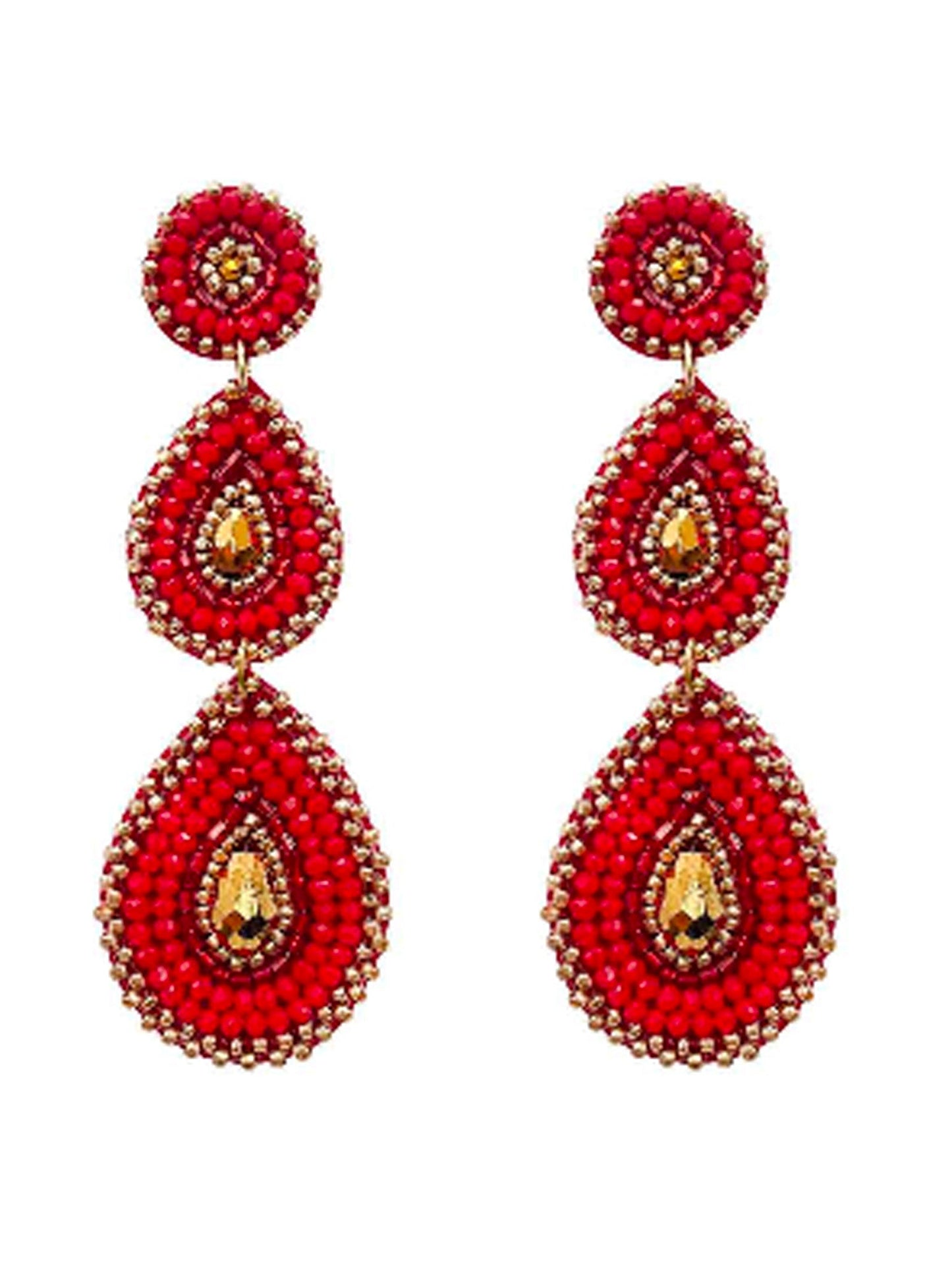Stunning Glass Seedbead 3 Teardrop Earrings