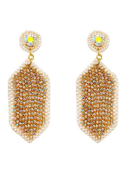 Long Beaded Hexagon Wistone Earrings