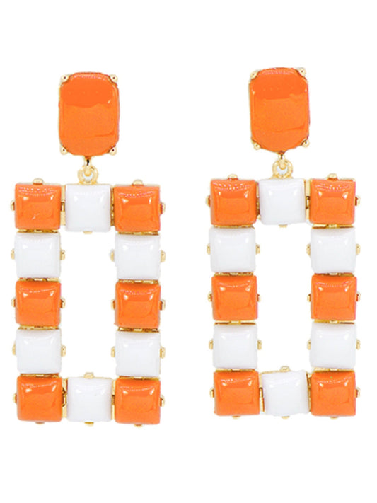 Orange and White Color Square Earrings