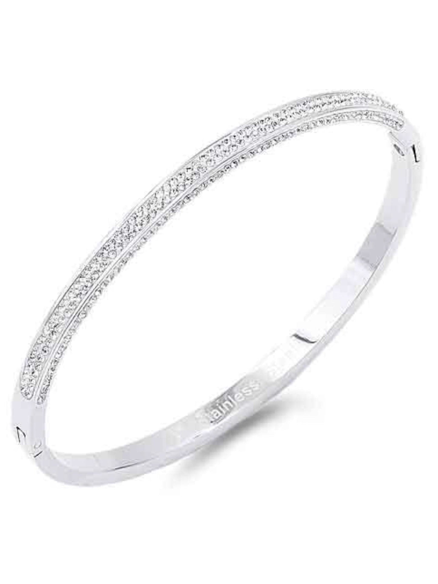 Stainless Steel CZ Stone Bangle Bracelet