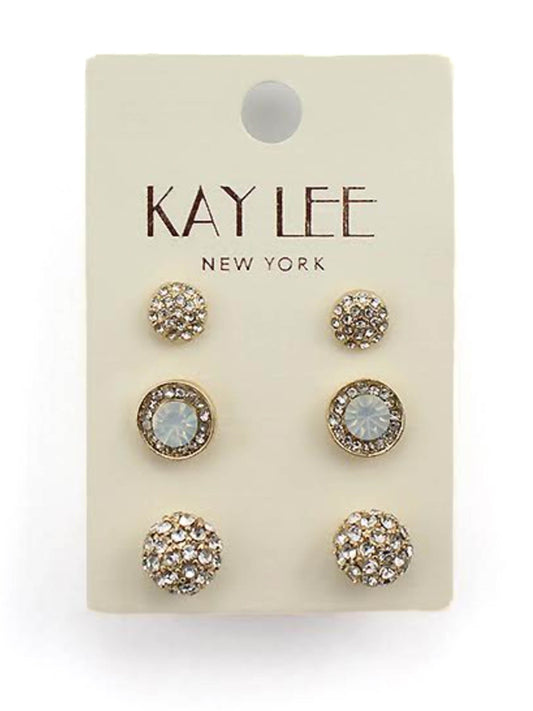Rhinestone Studs 3 Piece Earring Set