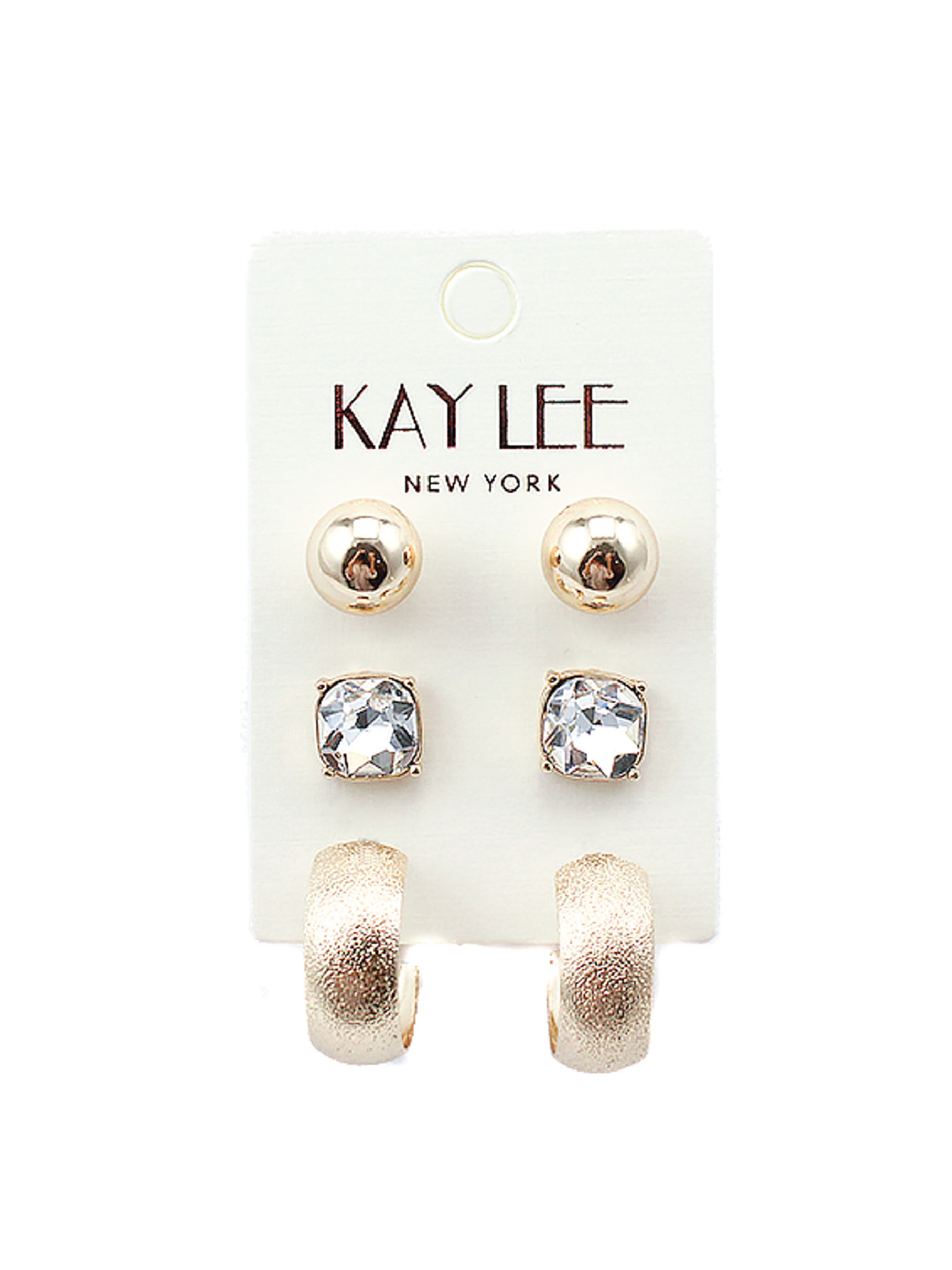 Rhinestone & Gold 3 Pair Earring Set