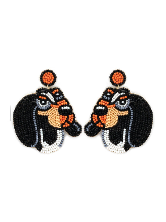 Seed Bead Drop Hound Dog Earrings